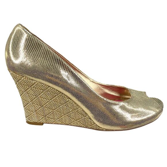 Lilly Pulitzer Women’s Resort Gold Open Toe Wedge Size US 9.5 - Picture 1 of 11